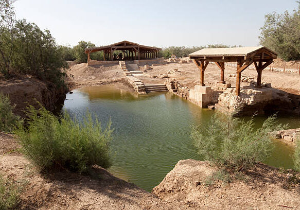 "This site, Betania at Jordan River in Jordania, is considered to be the site of the baptism of Jesus following UNESCO-sponsored excavations.The foundation of a church can be seen to the right in the picture in the water.Please see some Jordan pictures from my portfolio:"